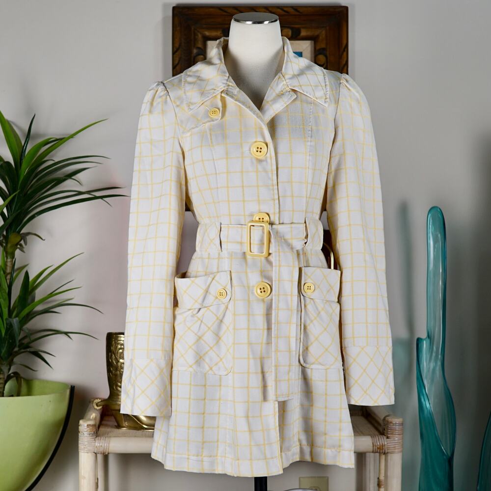 Y2k Tulle anthropolgie yellow grid plaid trench jacket M